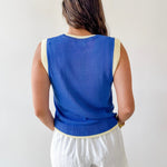 Round Neck 'fish' Knit Vest- Blue