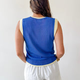 Round Neck 'fish' Knit Vest- Blue