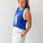 Round Neck 'fish' Knit Vest- Blue
