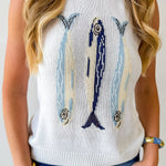 Round Neck 'fish' Knit Vest- Cream
