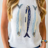 Round Neck 'fish' Knit Vest- Cream