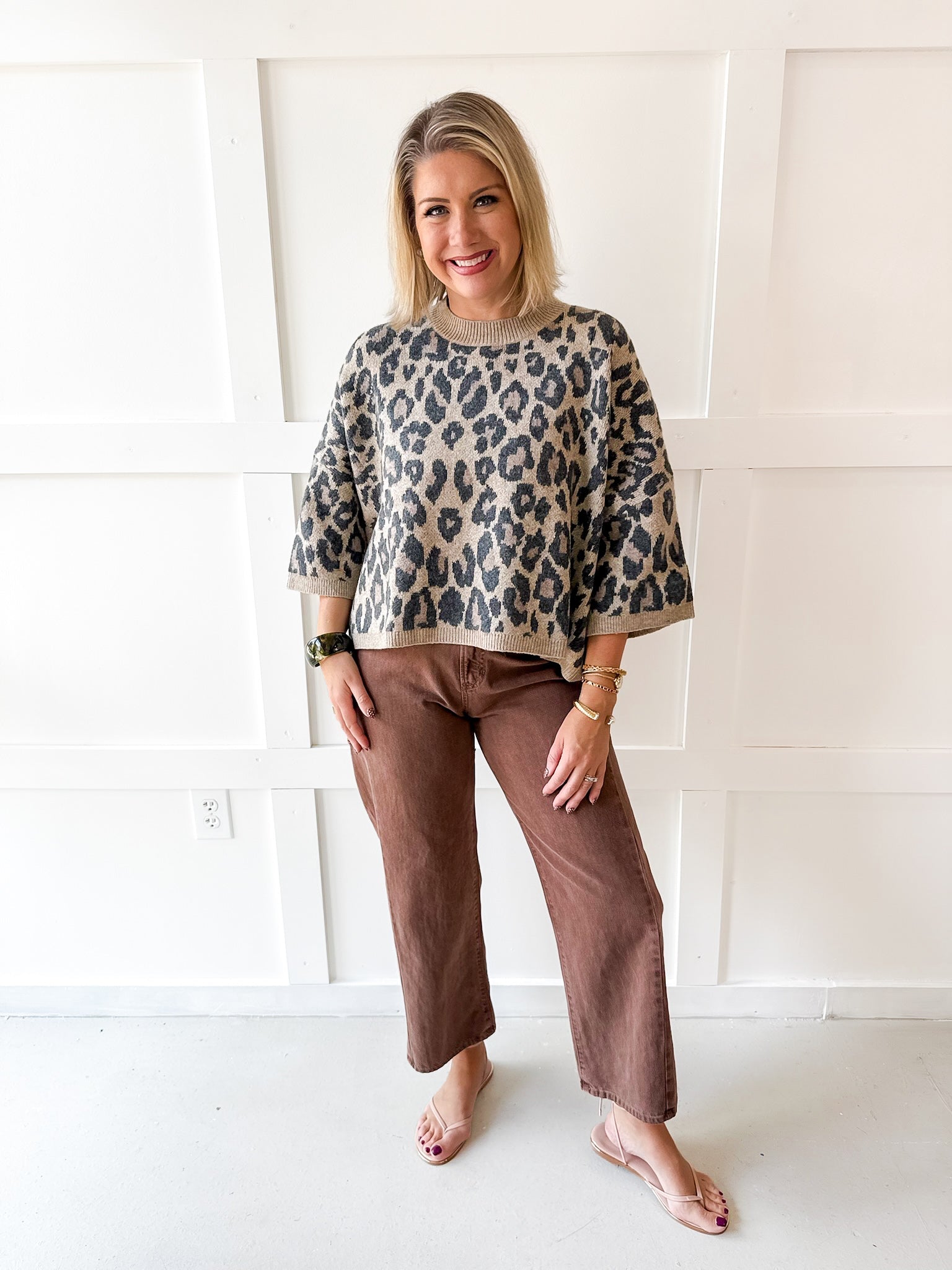 Round Neck Leopard Print Top