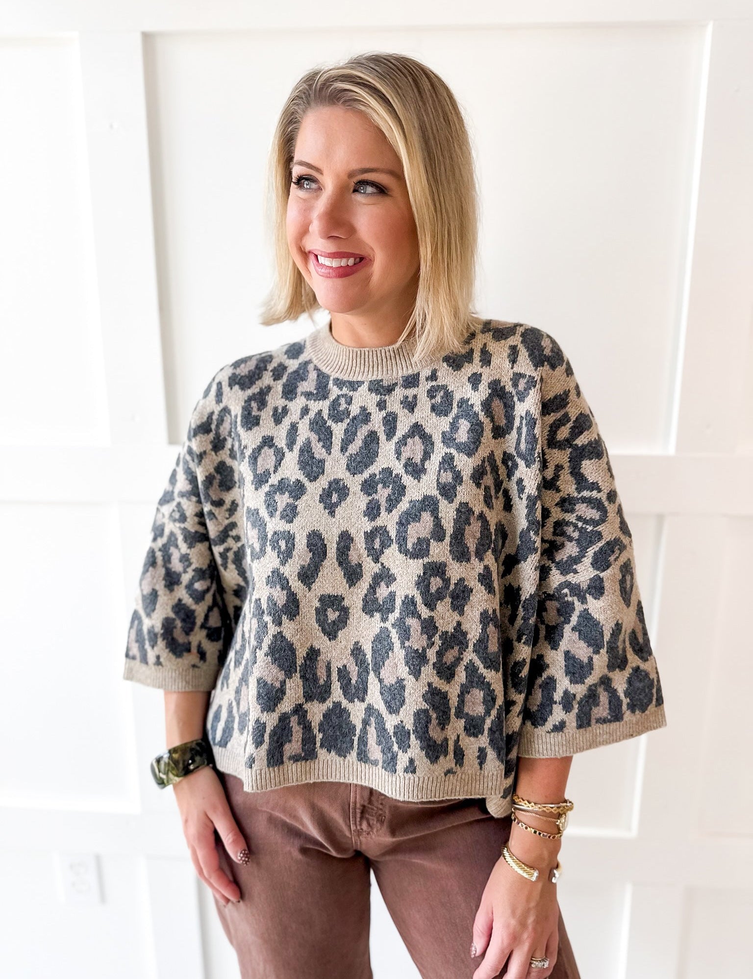 Round Neck Leopard Print Top