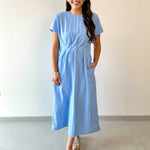 Round Neck Midi Dress - Blue