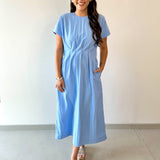 Round Neck Midi Dress - Blue