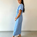 Round Neck Midi Dress - Blue
