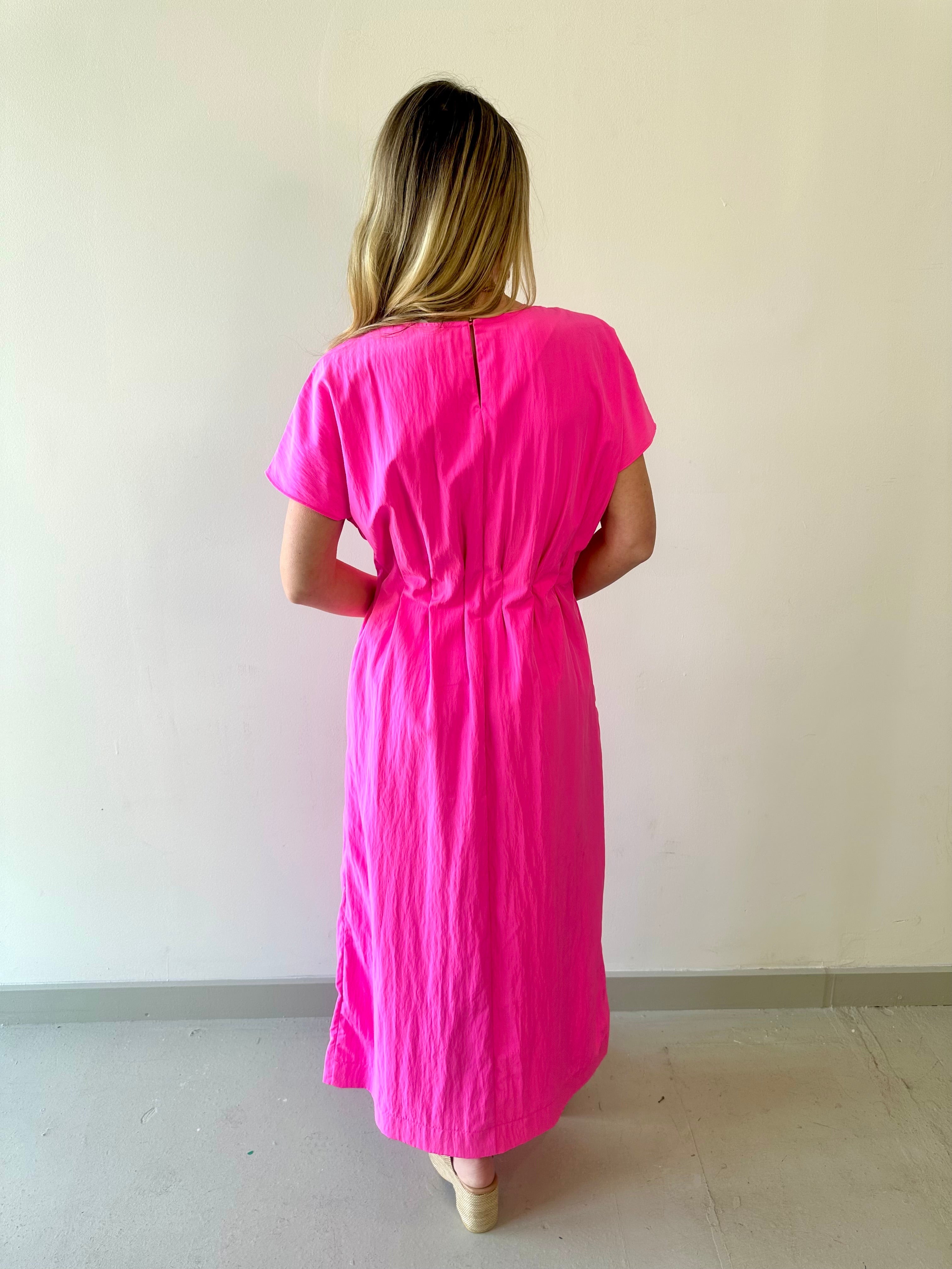 Round Neck Midi Dress - Pink