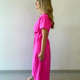 Round Neck Midi Dress - Pink