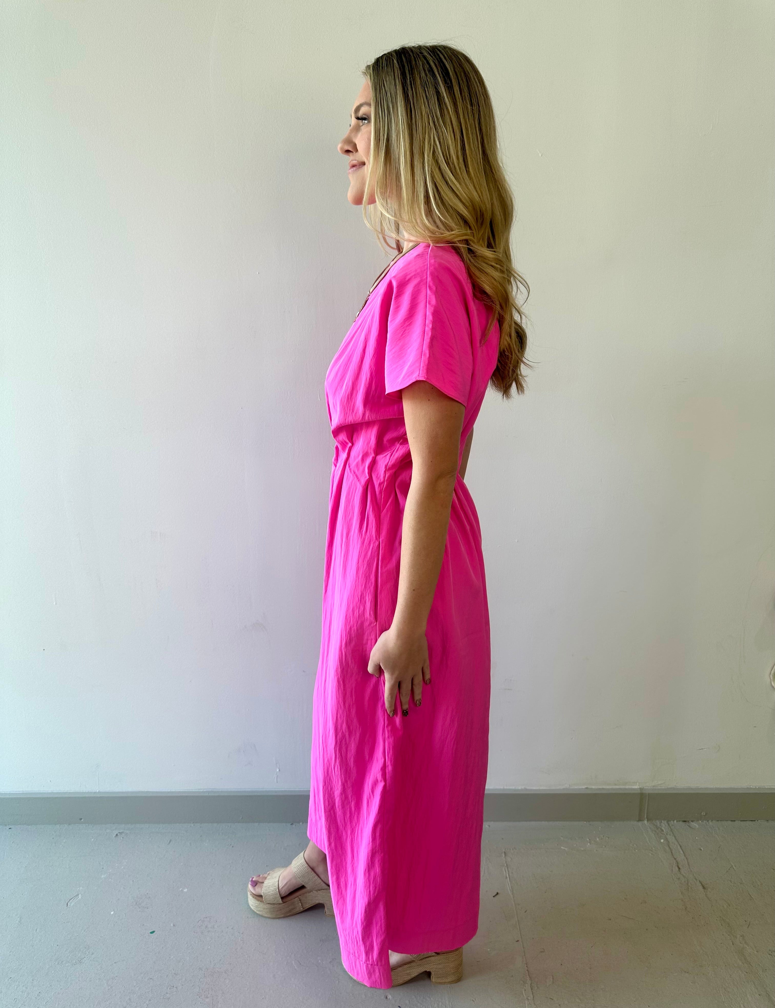 Round Neck Midi Dress - Pink