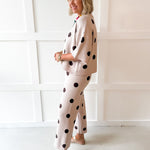 Round Neck Polka Dot Knit Top & Pant Set