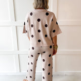 Round Neck Polka Dot Knit Top & Pant Set