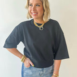 Round Neck Ribbed Band Top - Black