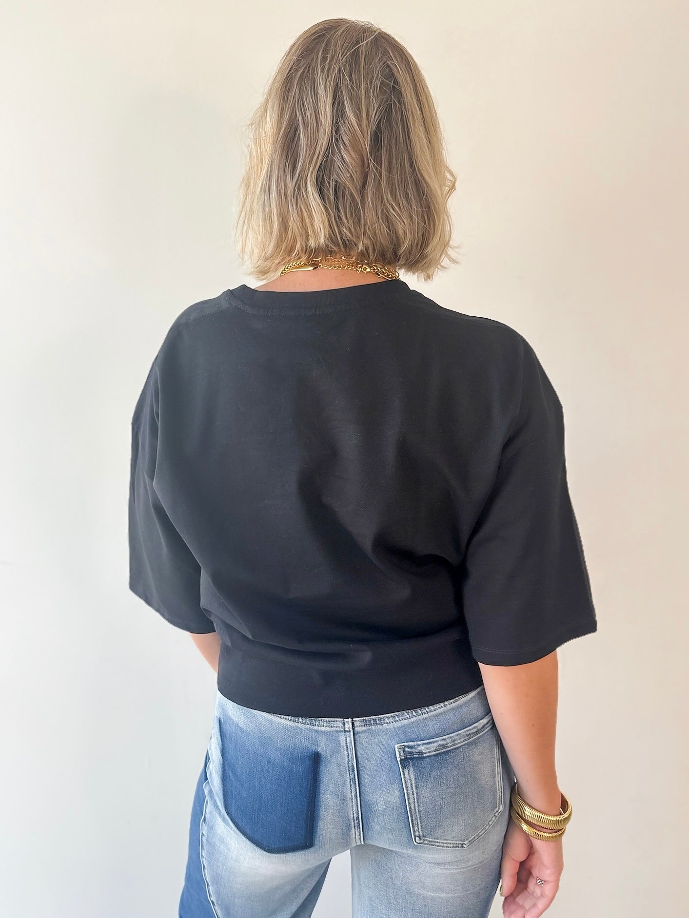 Round Neck Ribbed Band Top - Black