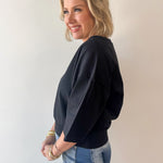 Round Neck Ribbed Band Top - Black