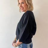 Round Neck Ribbed Band Top - Black
