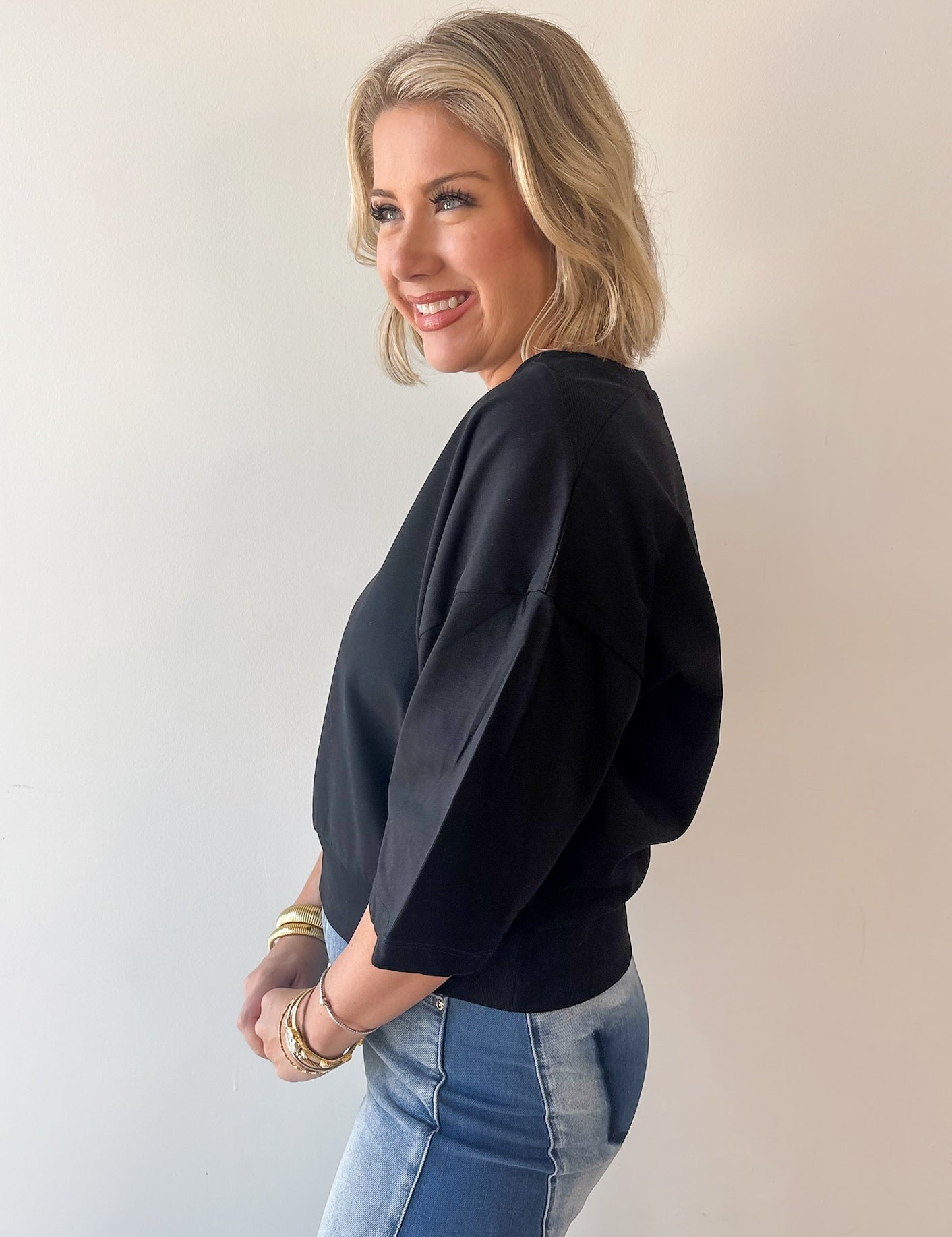 Round Neck Ribbed Band Top - Black