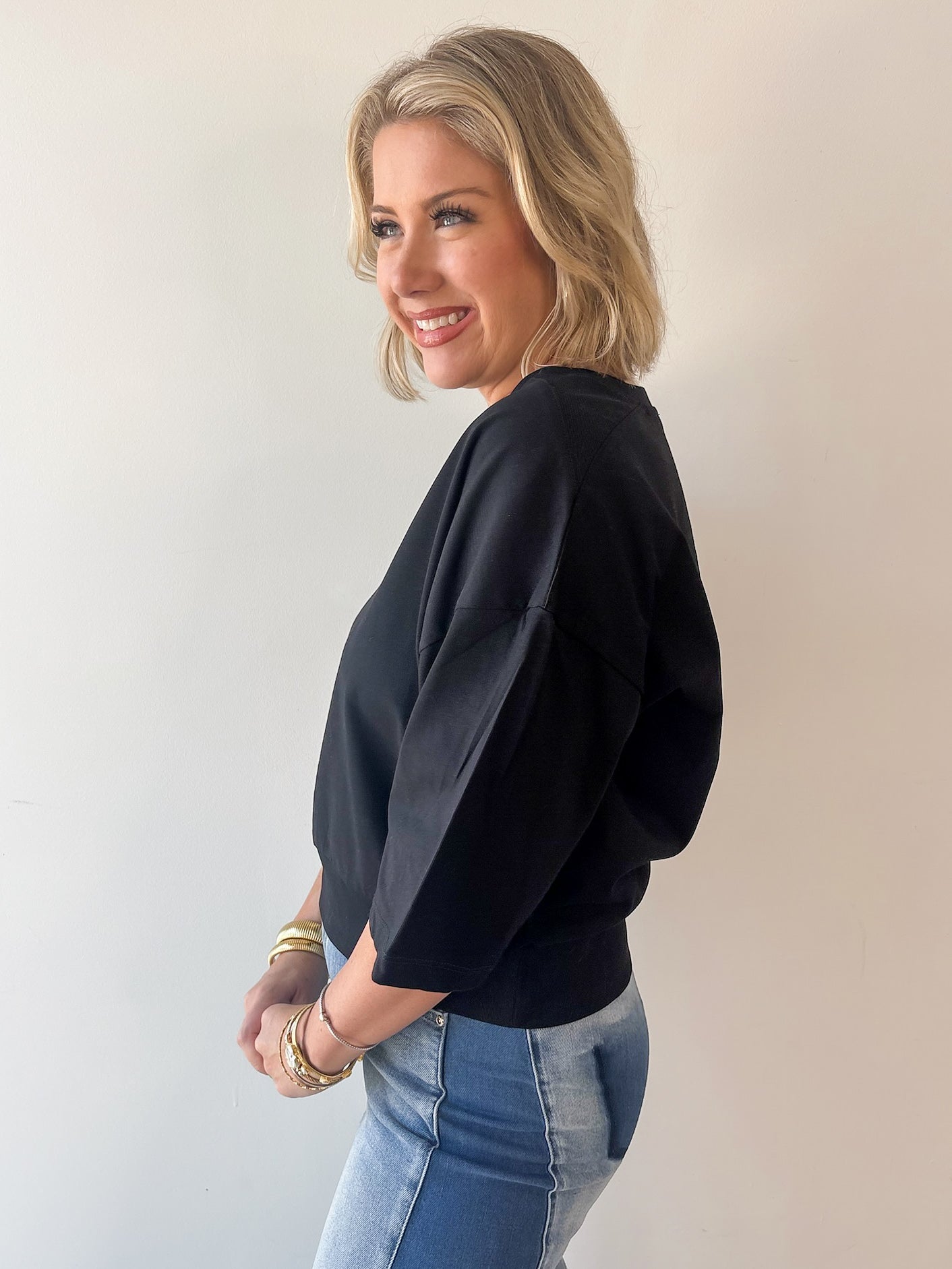 Round Neck Ribbed Band Top - Black