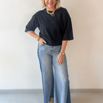Round Neck Ribbed Band Top - Black