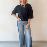 Round Neck Ribbed Band Top - Black