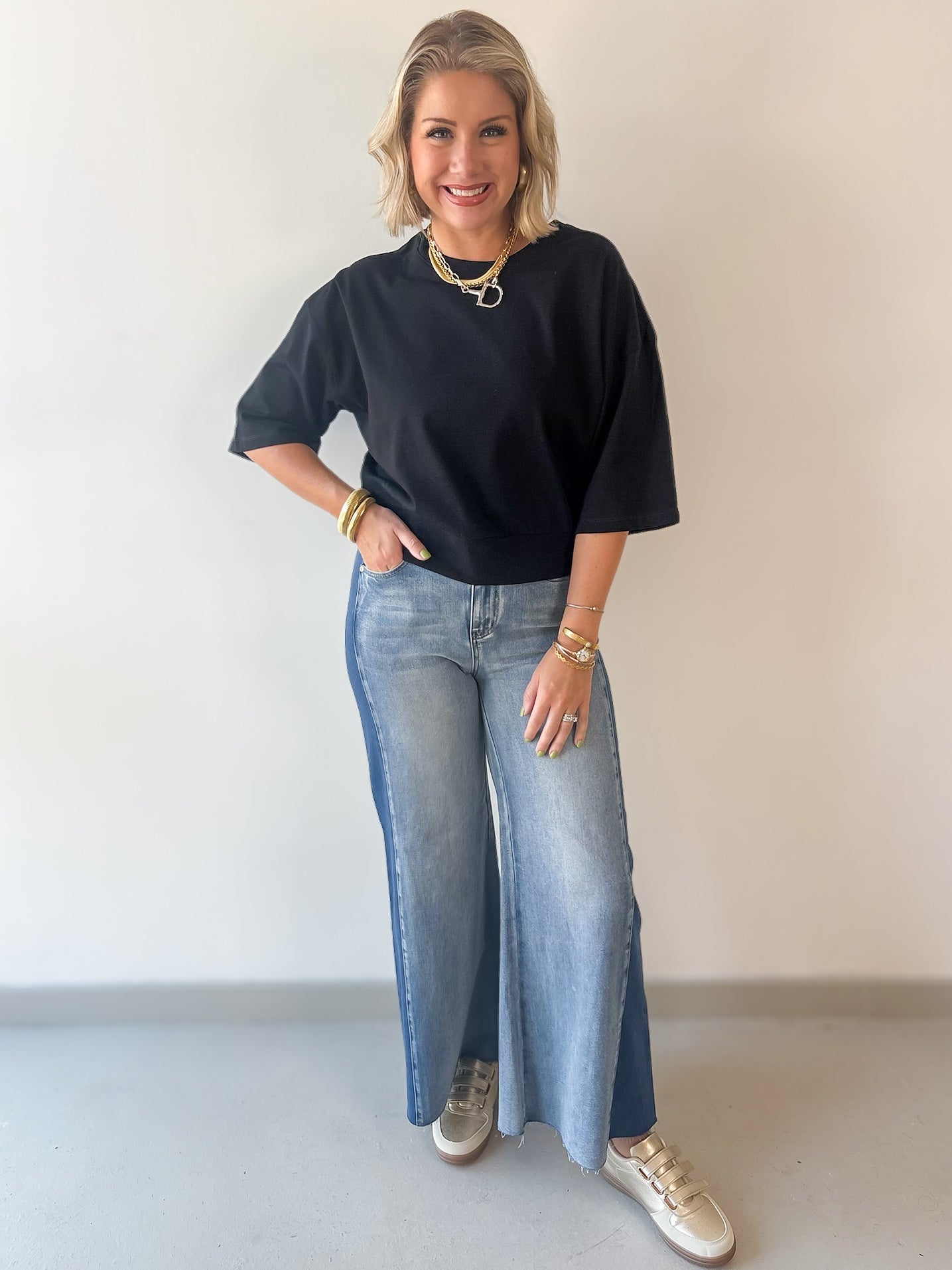 Round Neck Ribbed Band Top - Black