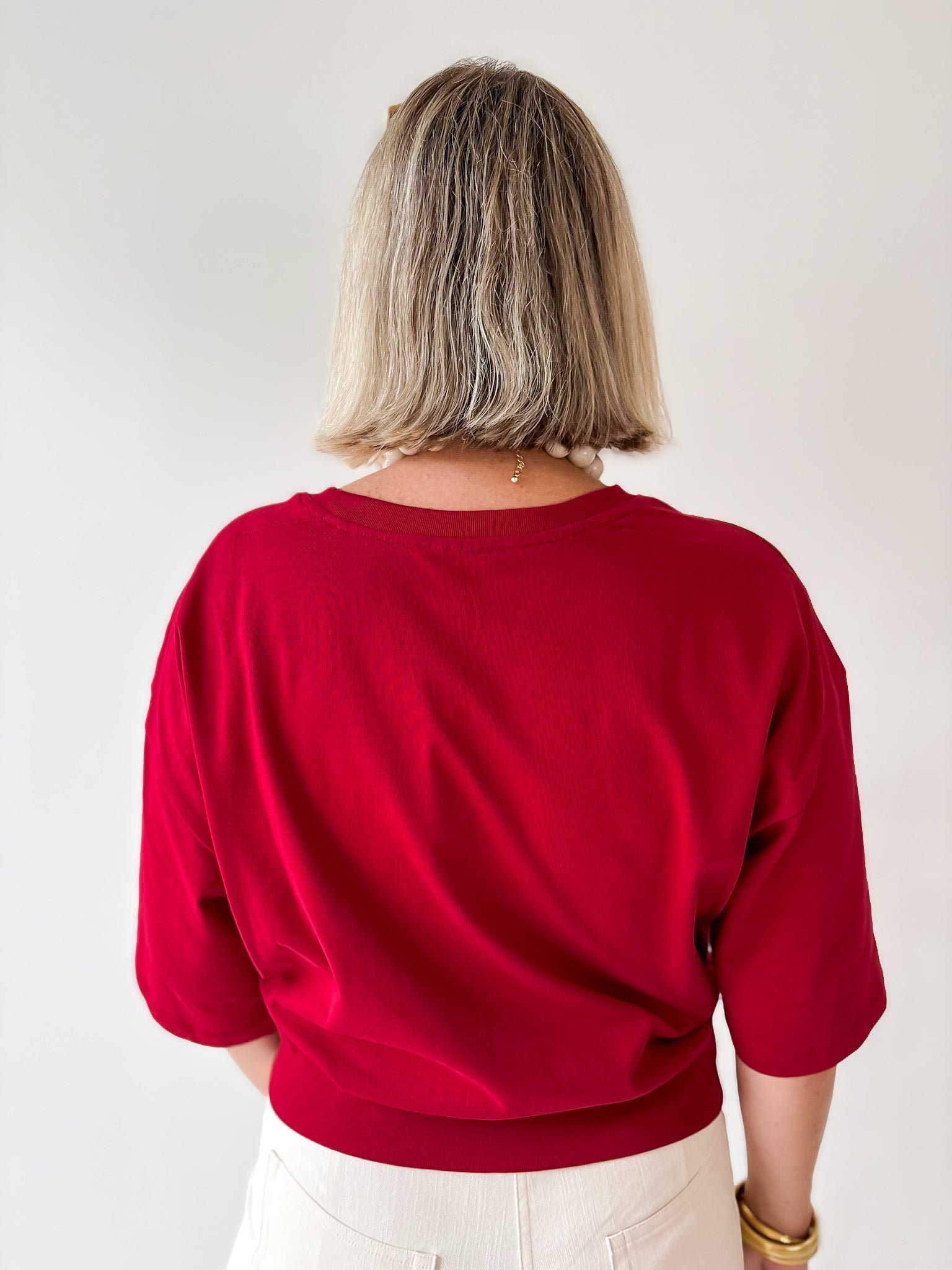 Round Neck Ribbed Band Top - Burgandy