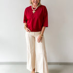 Round Neck Ribbed Band Top - Burgandy