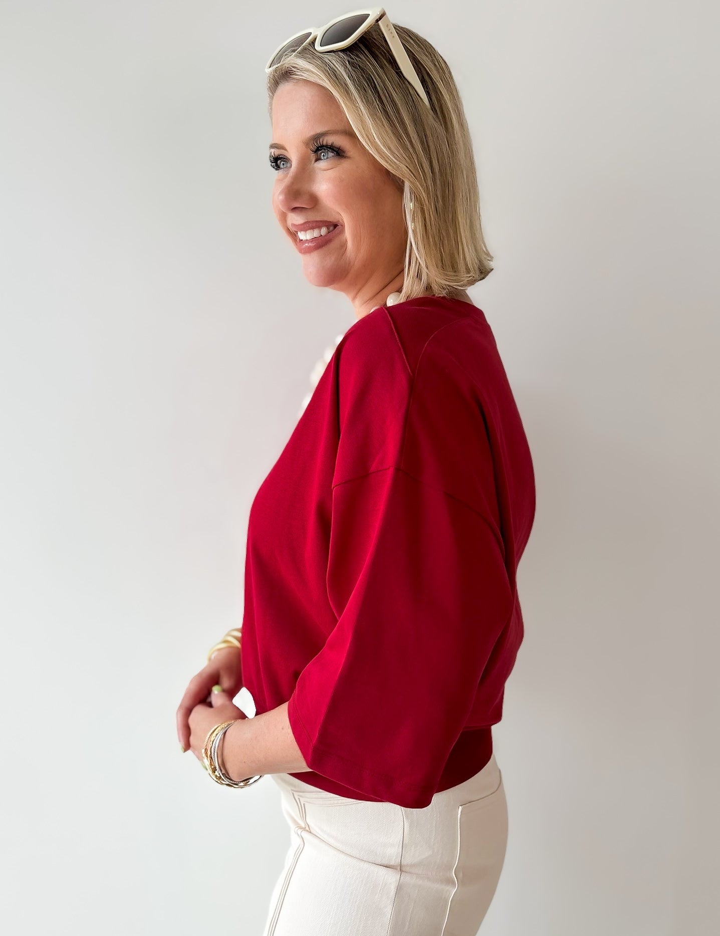 Round Neck Ribbed Band Top - Burgandy