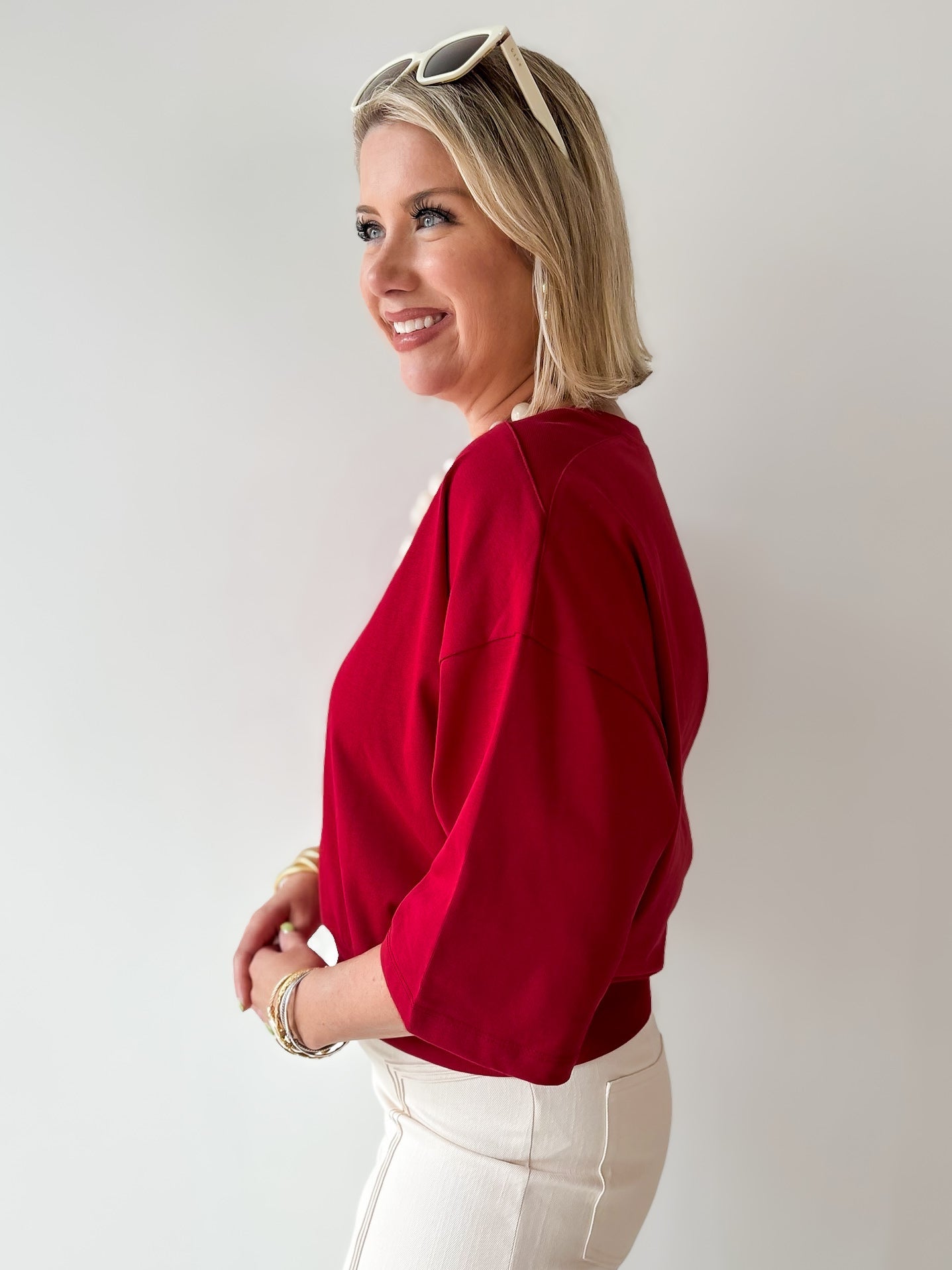 Round Neck Ribbed Band Top - Burgandy