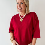Round Neck Ribbed Band Top - Burgandy
