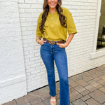 Round Neck Ribbed Band Top - Olive