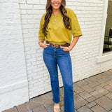 Round Neck Ribbed Band Top - Olive