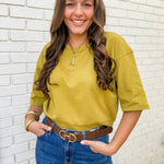 Round Neck Ribbed Band Top - Olive