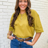 Round Neck Ribbed Band Top - Olive