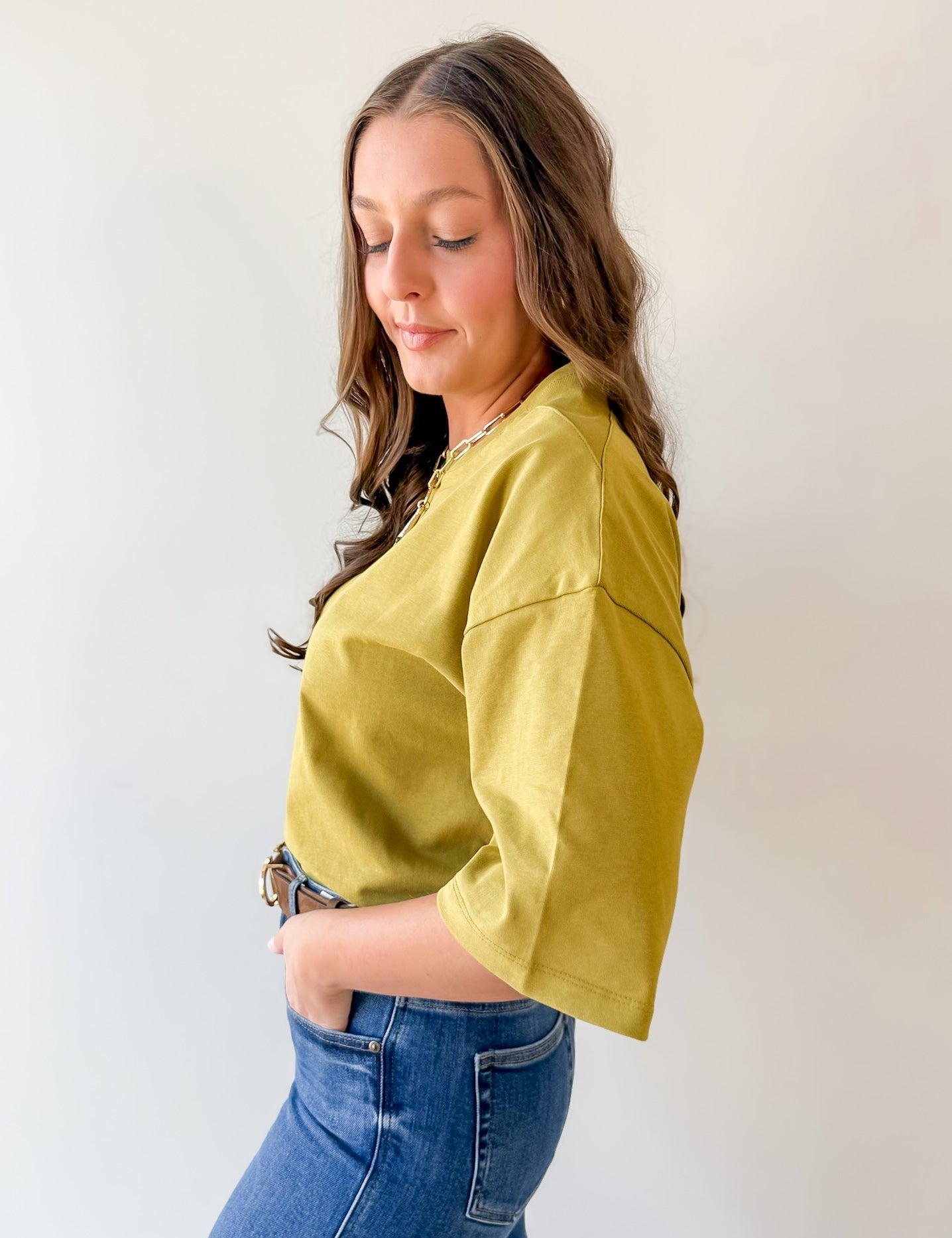 Round Neck Ribbed Band Top - Olive