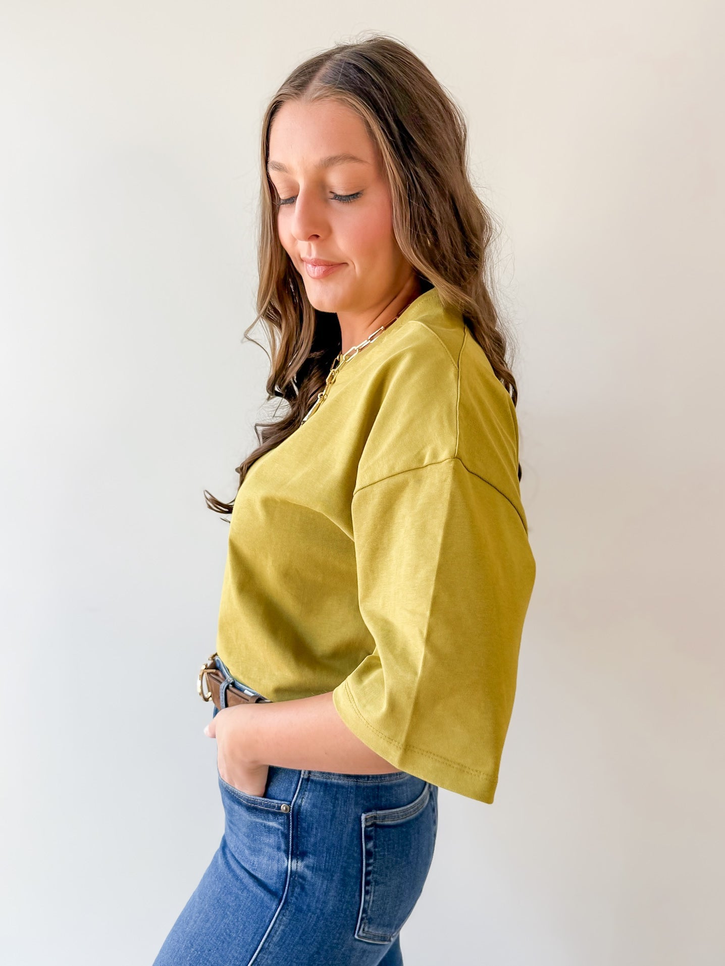 Round Neck Ribbed Band Top - Olive