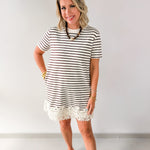 Round Neck Stripe T-Shirt Dress - Brown