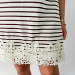 Round Neck Stripe T-Shirt Dress - Brown
