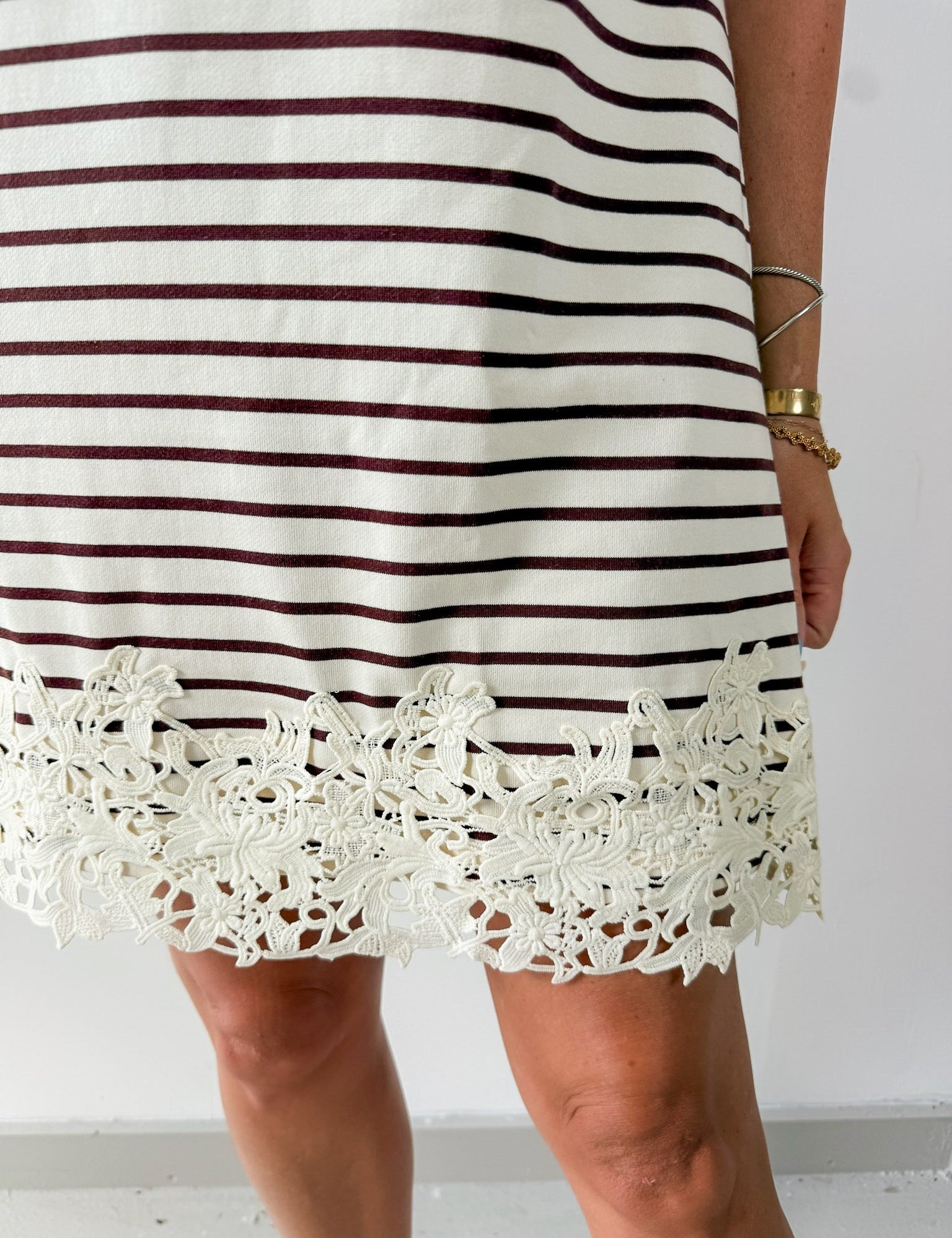 Round Neck Stripe T-Shirt Dress - Brown