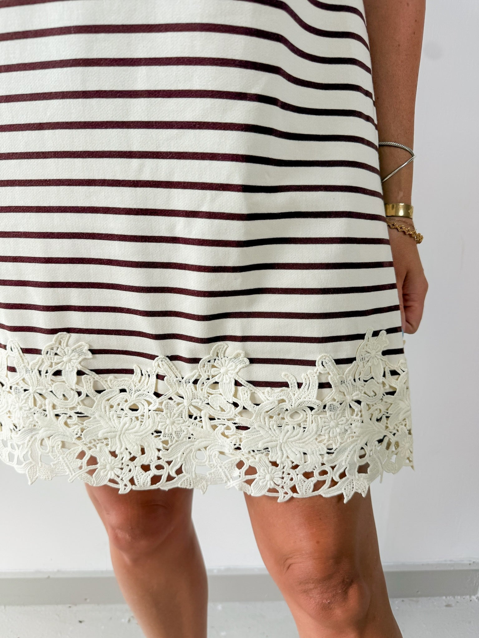 Round Neck Stripe T-Shirt Dress - Brown