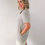 Round Neck Stripe T-Shirt Dress - Brown