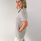 Round Neck Stripe T-Shirt Dress - Brown