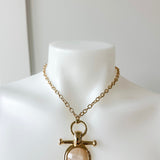 Round Stone w/ Bar Necklace Beige