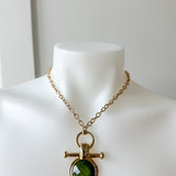 Round Stone w/ Bar Necklace Olive