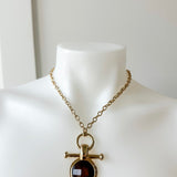 Round Stone w/Bar Necklace Brown