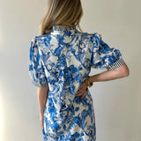 Royal & White Floral Print Dress