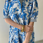 Royal & White Floral Print Dress