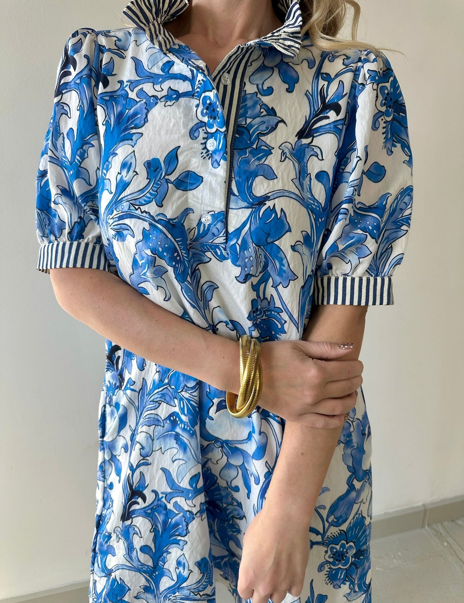 Royal & White Floral Print Dress