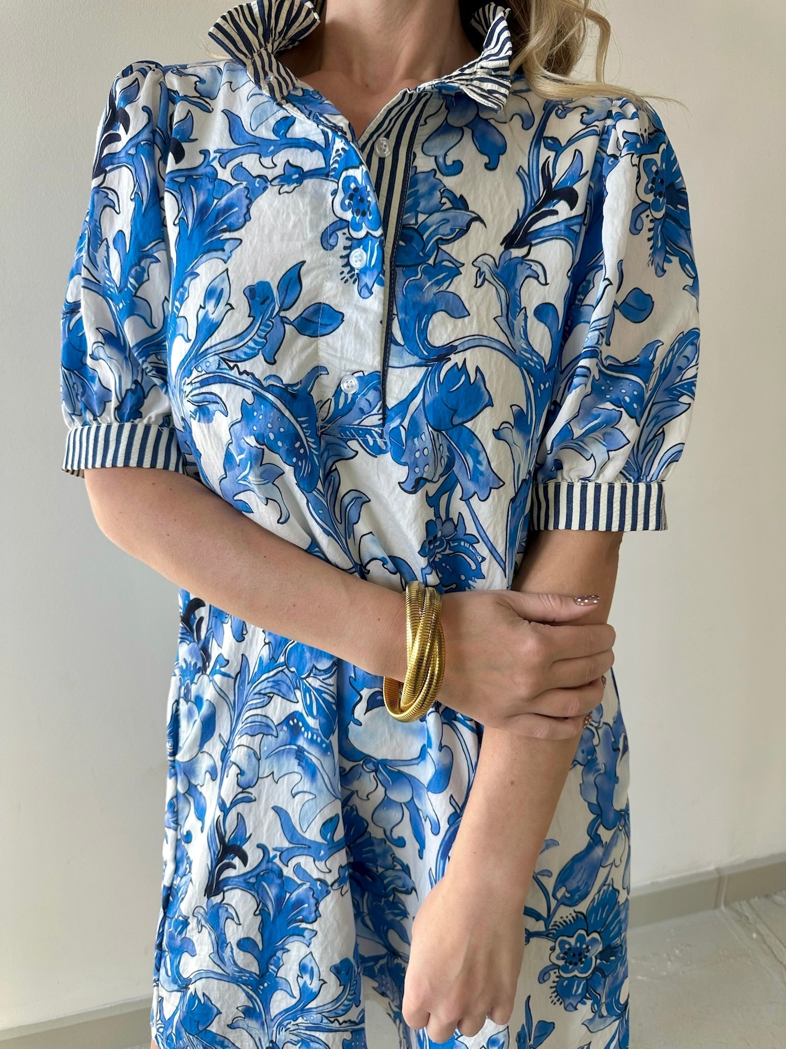 Royal & White Floral Print Dress