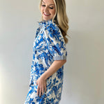 Royal & White Floral Print Dress