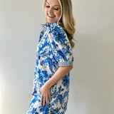 Royal & White Floral Print Dress